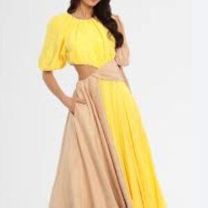 Aje Caliente Midi Dress (Yellow & Cream Gown)